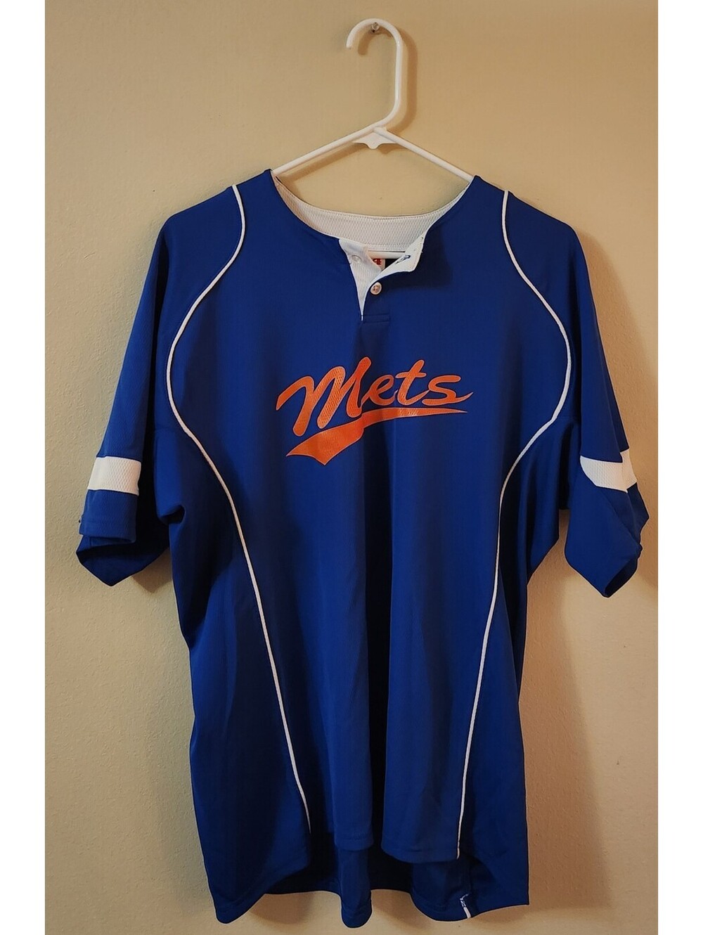 Vintage New York Mets Jersey Mens Medium A4 Authentic Blue Orange MLB Baseball